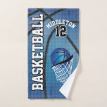 Blue Sport 🏀 Basketball | DIY Text Hand Towel<br><div class="desc">🥇AN ORIGINAL COPYRIGHT ART DESIGN by Donna Siegrist ONLY AVAILABLE ON ZAZZLE! Bath Hand Towel. Sport Basketball ready for you to personalize. Need another colour(s) or the whole bath towel set? Just contact me through my store or my direct email is below. The perfect gift for a basketball player. ⭐This...</div>