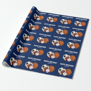 Blue Sports Birthday Wrapping Paper