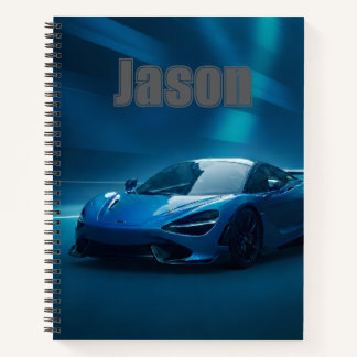 Blue sports car Notebook, with your name on it Notebook