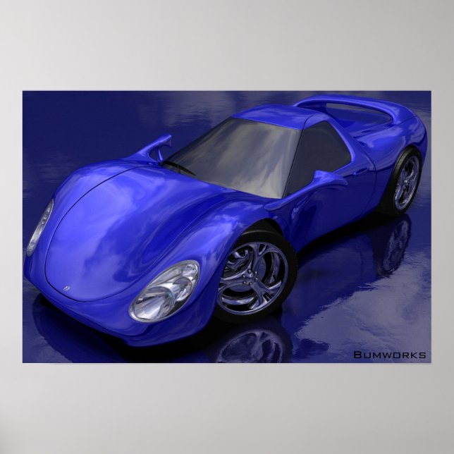 Blue Sports Car Poster (Front)
