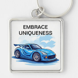 Blue Sports Car Under Clear Sky Keychain
