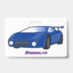 Blue sports car with airfoil illustration badge