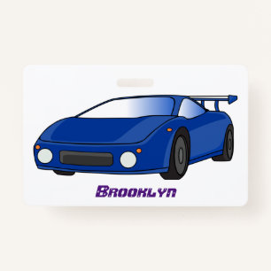 Blue sports car with airfoil illustration badge