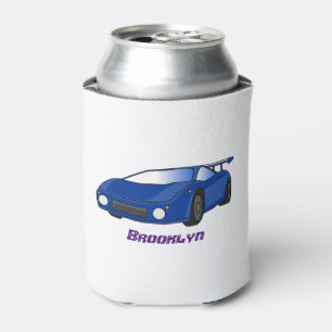 Blue sports car with airfoil illustration can cooler