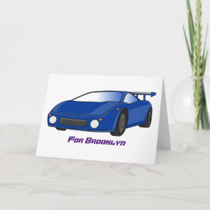 Blue sports car with airfoil illustration card
