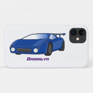 Blue sports car with airfoil illustration iPhone 11 case