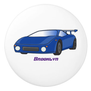Blue sports car with airfoil illustration ceramic knob