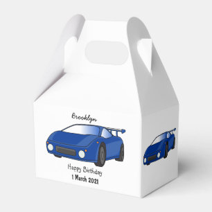 Blue sports car with airfoil illustration favor box