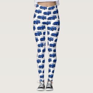Blue sports car with airfoil illustration leggings