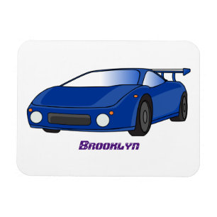 Blue sports car with airfoil illustration magnet