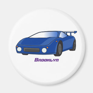 Blue sports car with airfoil illustration magnet