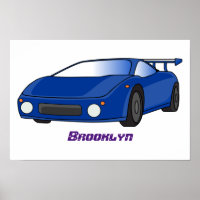 Blue sports car with airfoil illustration