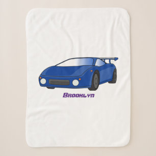 Blue sports car with airfoil illustration sherpa blanket