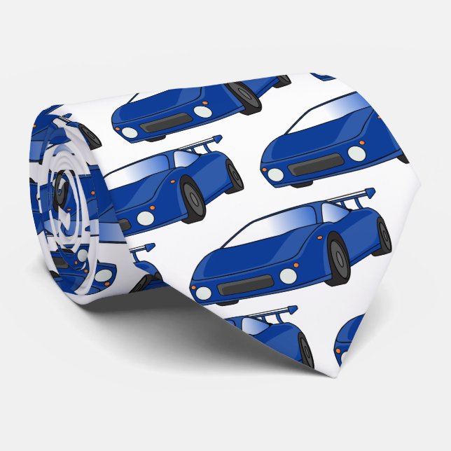 Blue sports car with airfoil illustration tie (Rolled)
