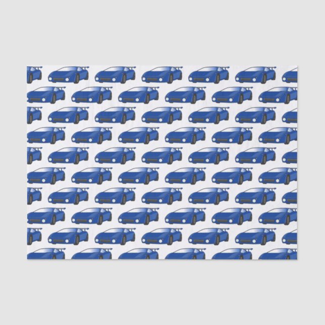 Blue sports car with airfoil illustration tissue paper (Front)
