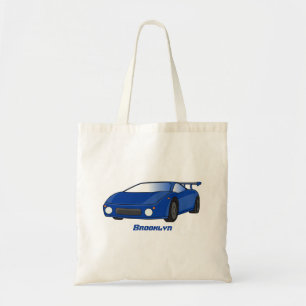 Blue sports car with airfoil illustration tote bag