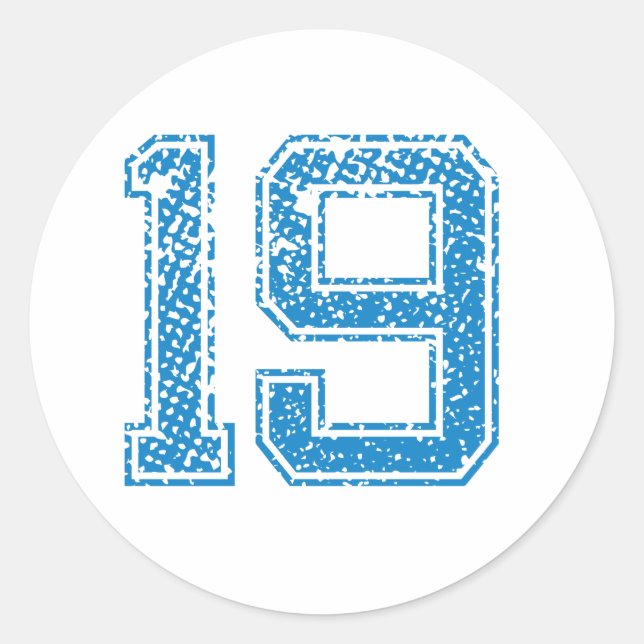 Blue Sports Jerzee Number 19 Classic Round Sticker (Front)