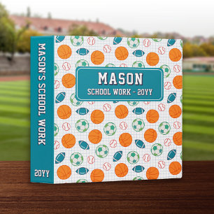 Blue Sports Pattern Colourful Balls School Work Binder