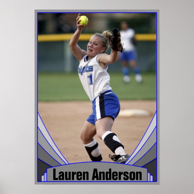 Blue Sports Photo and Player Name Custom Poster (Front)