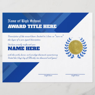 BLUE SPORTS Recognition Award Certificate Letterhead