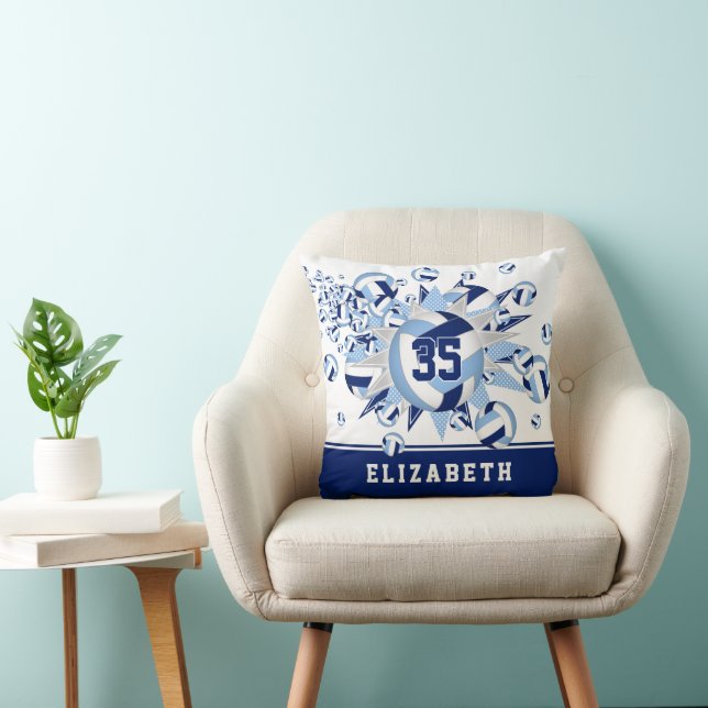 Blue sports room decor girls volleyballs stars throw pillow (Chair)