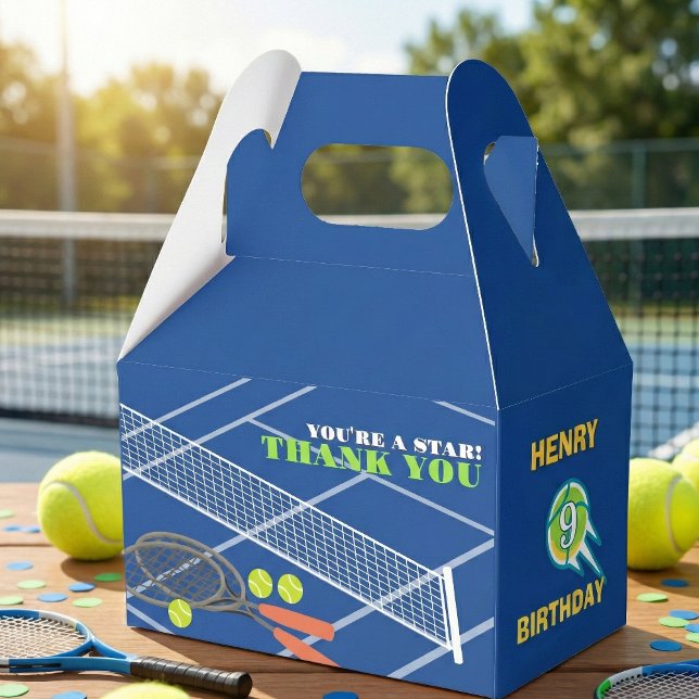 Blue Sporty Tennis Ball Kids Birthday Thank You Favor Box (Creator Uploaded)