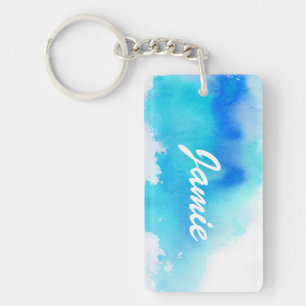 Blue spot, watercolor abstract hand painted keychain
