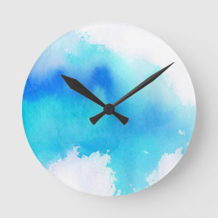 Blue spot, watercolor abstract hand painted round clock