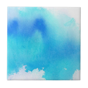 Blue spot, watercolor abstract hand painted tile