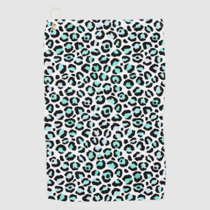 Blue Spots Turquoise Pink Faux Leopard Skin Golf Towel