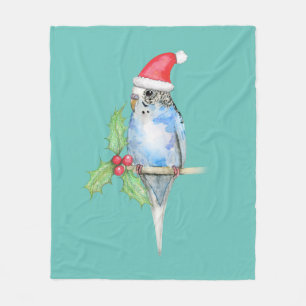  Blue spotted budgerigar christmas style Fleece Blanket
