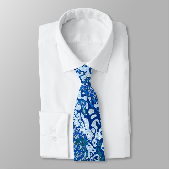 Blue Spotted Graphic Abstraction Tie (Tied)