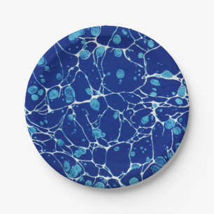 Blue Spotted Vintage Marbling with White Rivers Paper Plate