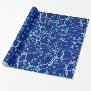 Blue Spotted Vintage Marbling with White Rivers Wrapping Paper