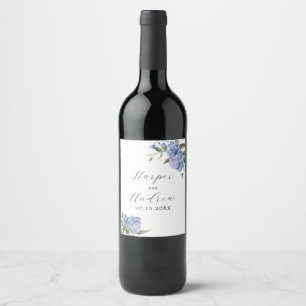 Blue Spring Flowers Wedding Wine Label