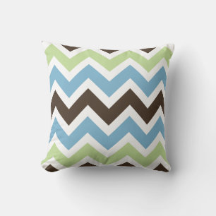 Blue, Spring Green, and Brown Chevron Pattern Throw Pillow