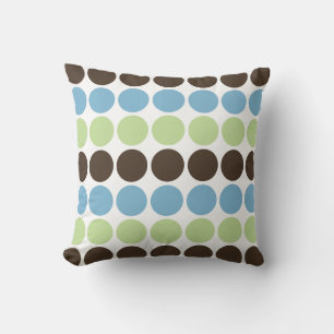 Blue, Spring Green, Brown Retro Circles Pattern Throw Pillow