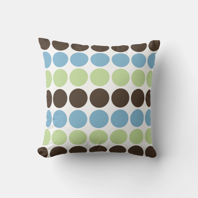 Blue, Spring Green, Brown Retro Circles Pattern Throw Pillow (Front)