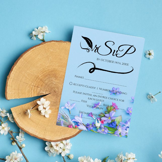 Blue Spring Minimalist Handwritten Wedding RSVP  Card (Creator Uploaded)