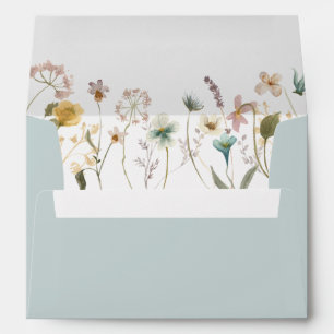 Blue Spring Pressed Flowers Return Address Wedding Envelope