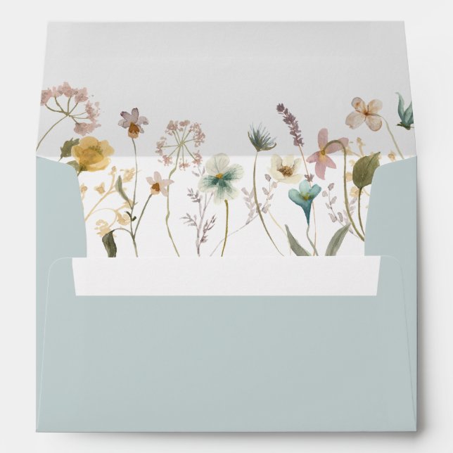 Blue Spring Pressed Flowers Return Address Wedding Envelope (Back (Bottom))