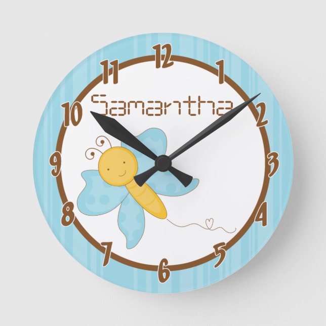 Blue Spring Time Butterfly Personalized Clock (Front)