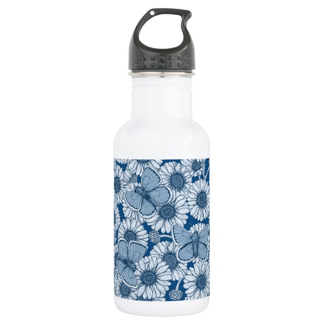 Blue spring, wild flowers, daisies 532 ml water bottle (Front)