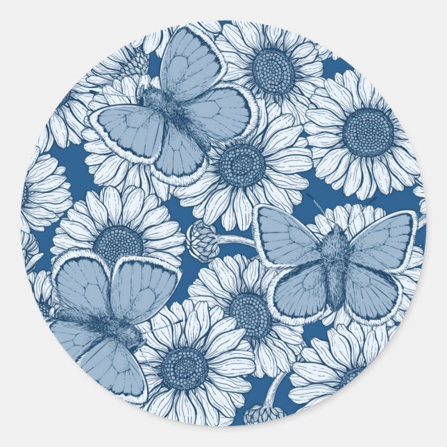 Blue spring, wild flowers, daisies classic round sticker (Front)