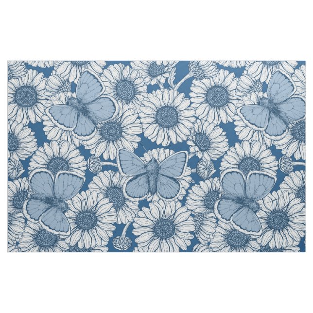 Blue spring, wild flowers, daisies fabric (Fat Quarter)