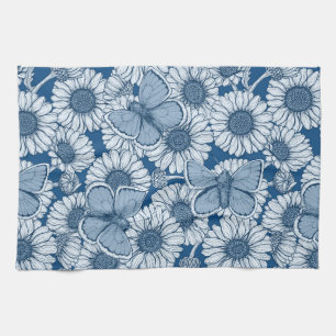 Blue spring, wild flowers, daisies kitchen towel