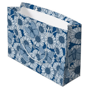 Blue spring, wild flowers, daisies large gift bag