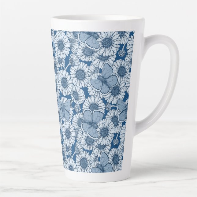 Blue spring, wild flowers, daisies latte mug (Right)