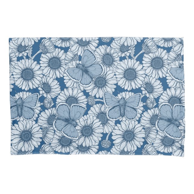 Blue spring, wild flowers, daisies pillowcase (Front-Left)