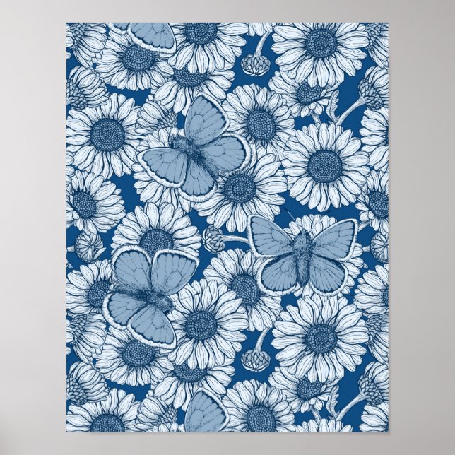 Blue spring, wild flowers, daisies poster (Front)